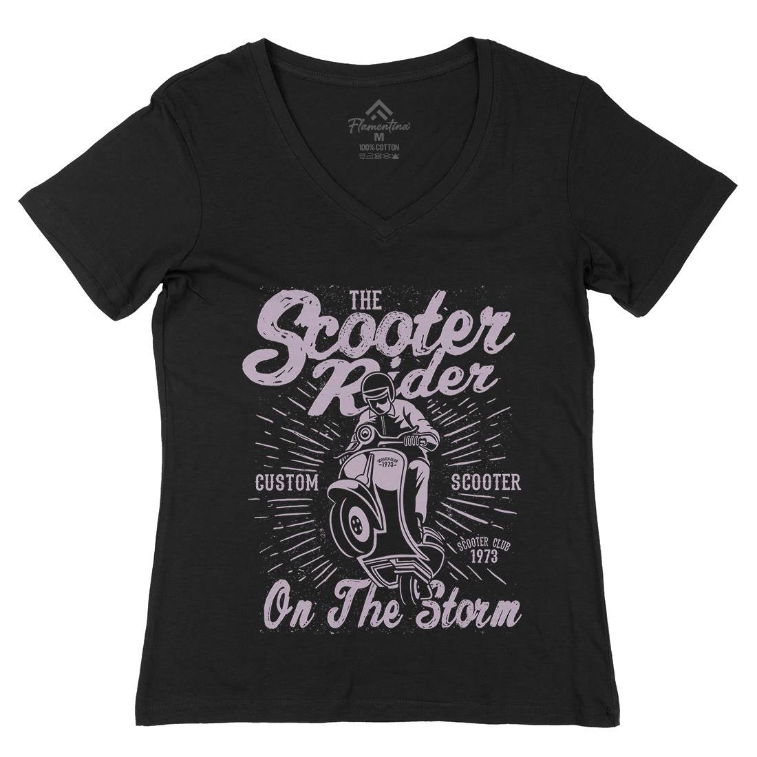 Scooter Rider Womens Organic V-Neck T-Shirt Motorcycles A137