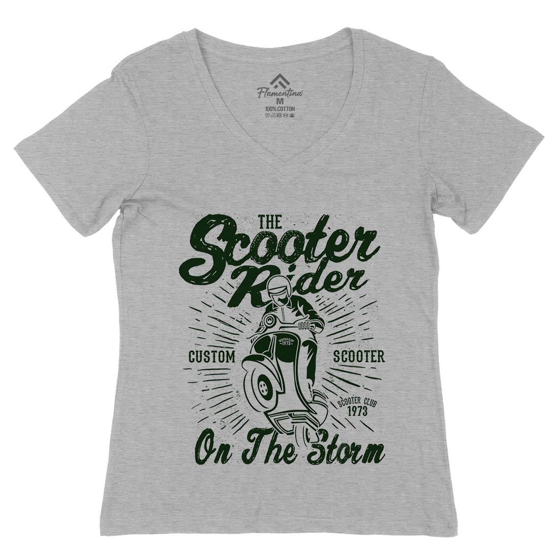 Scooter Rider Womens Organic V-Neck T-Shirt Motorcycles A137