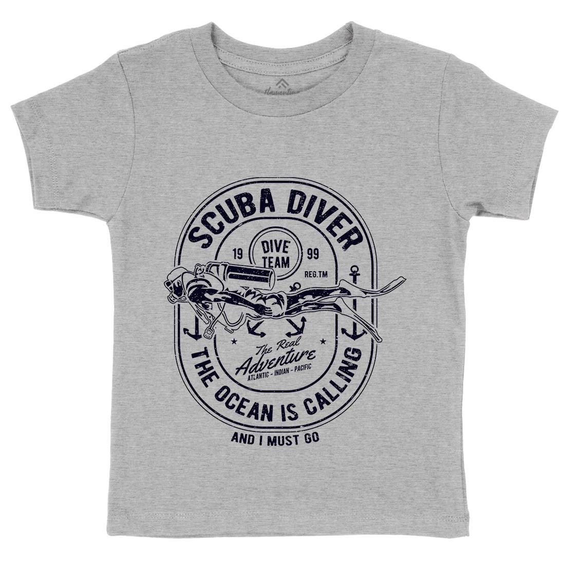 Scuba Diver Kids Crew Neck T-Shirt Navy A138
