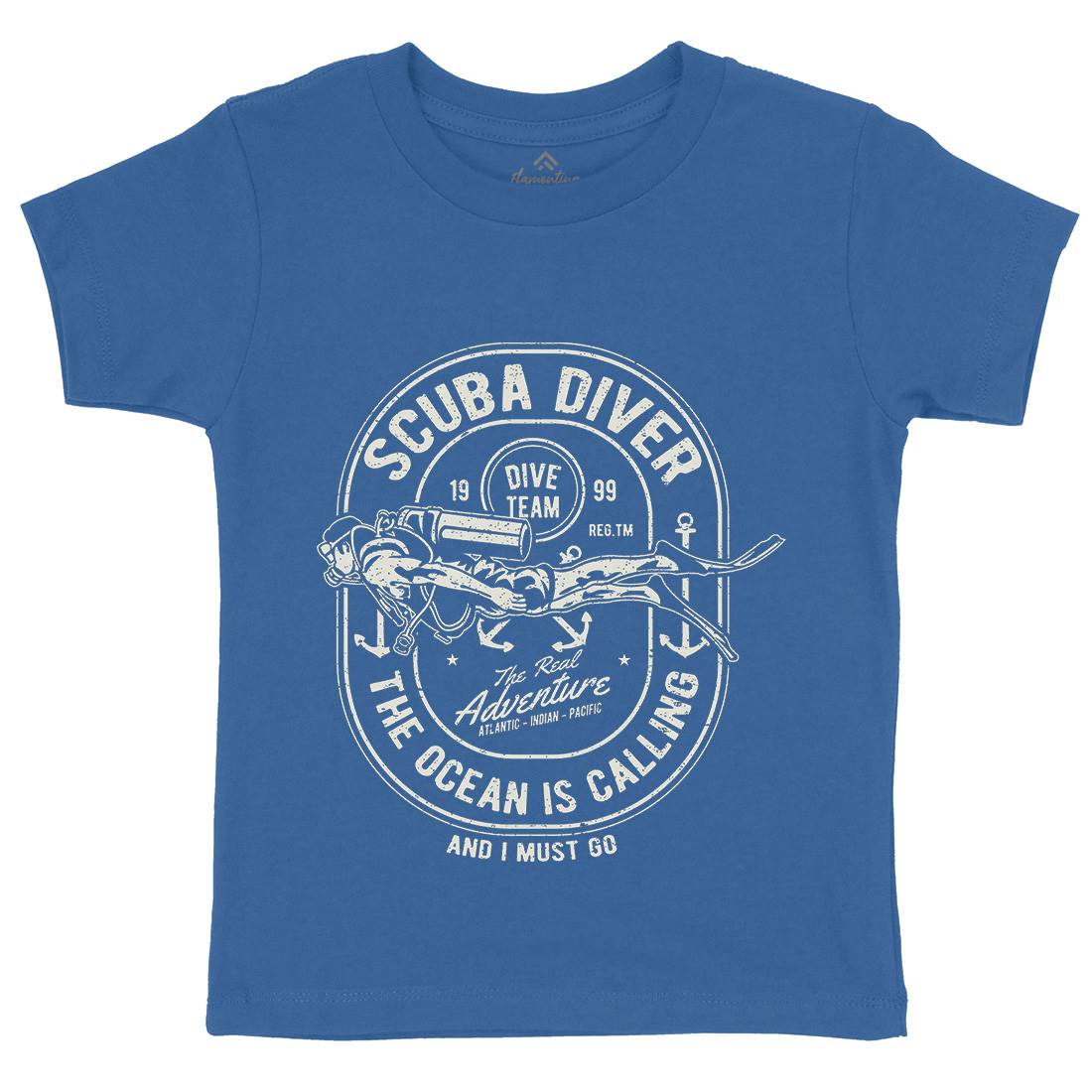 Scuba Diver Kids Organic Crew Neck T-Shirt Navy A138