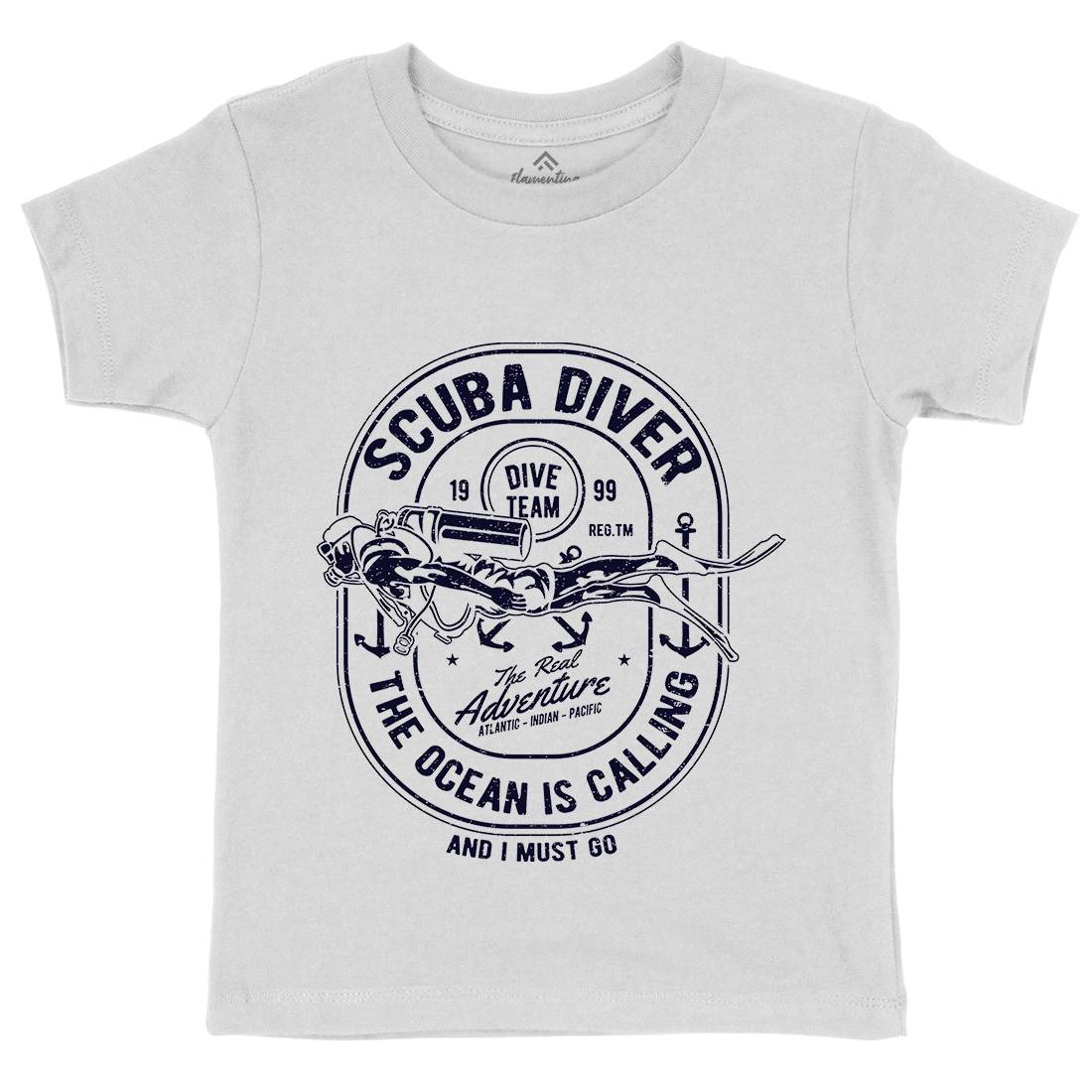 Scuba Diver Kids Organic Crew Neck T-Shirt Navy A138