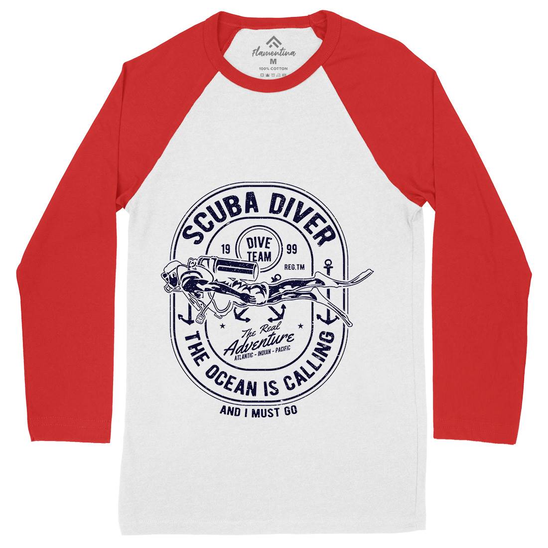 Scuba Diver Mens Long Sleeve Baseball T-Shirt Navy A138