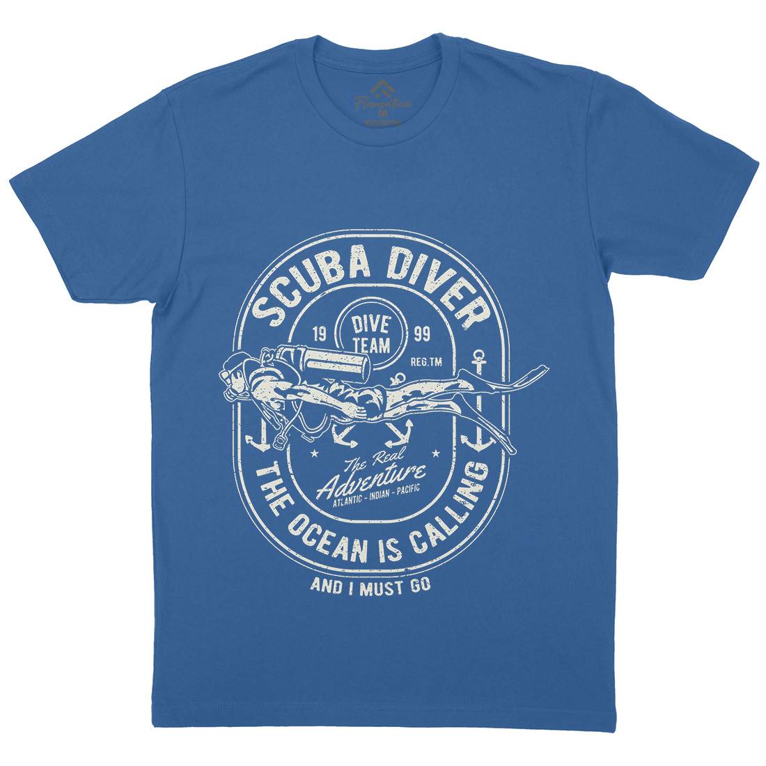 Scuba Diver Mens Organic Crew Neck T-Shirt Navy A138