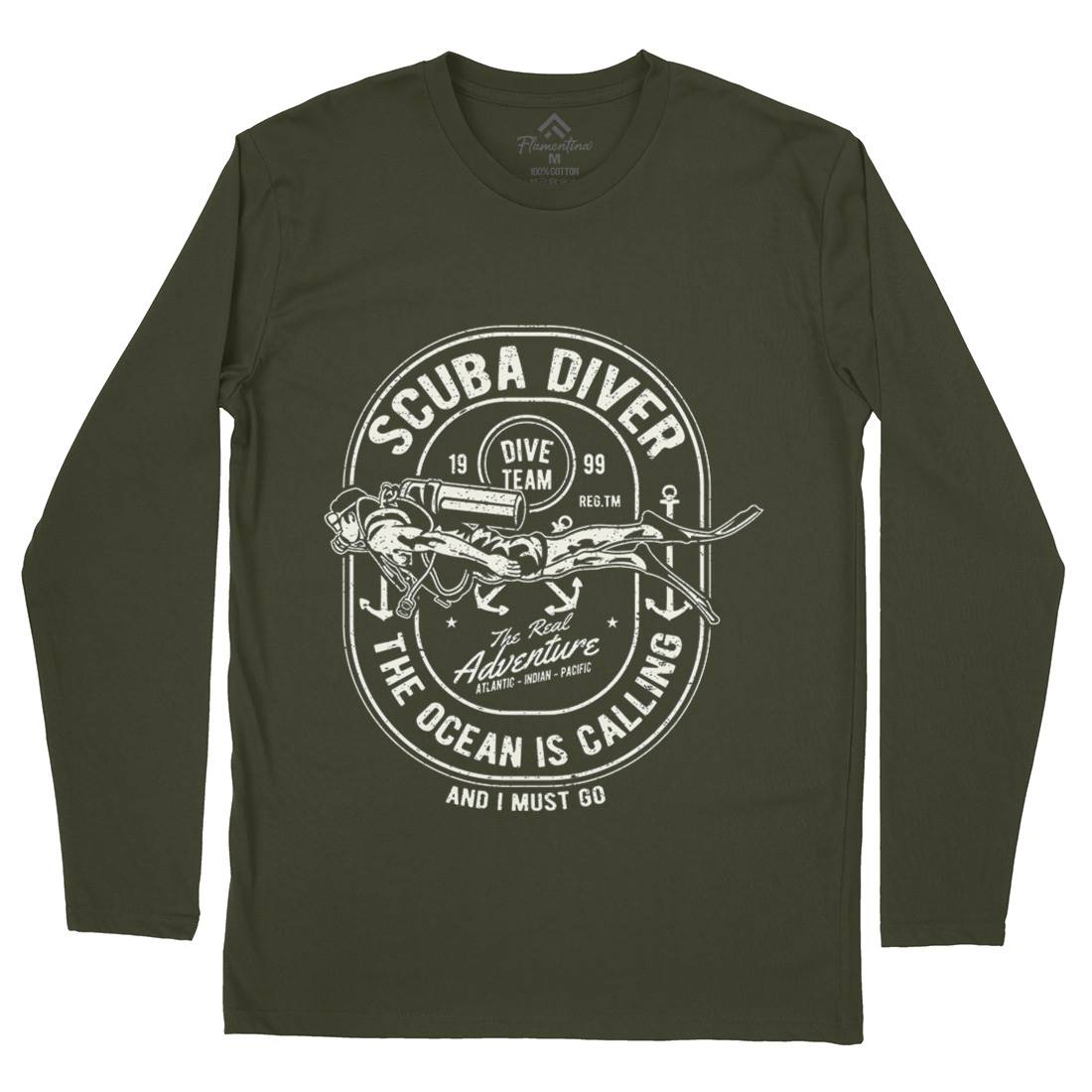 Scuba Diver Mens Long Sleeve T-Shirt Navy A138