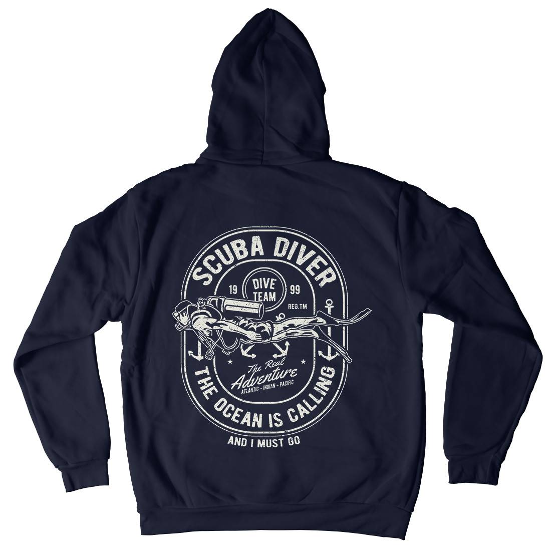 Scuba Diver Mens Hoodie With Pocket Navy A138