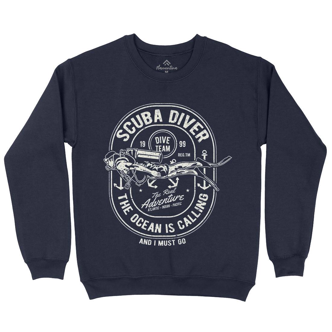 Scuba Diver Kids Crew Neck Sweatshirt Navy A138