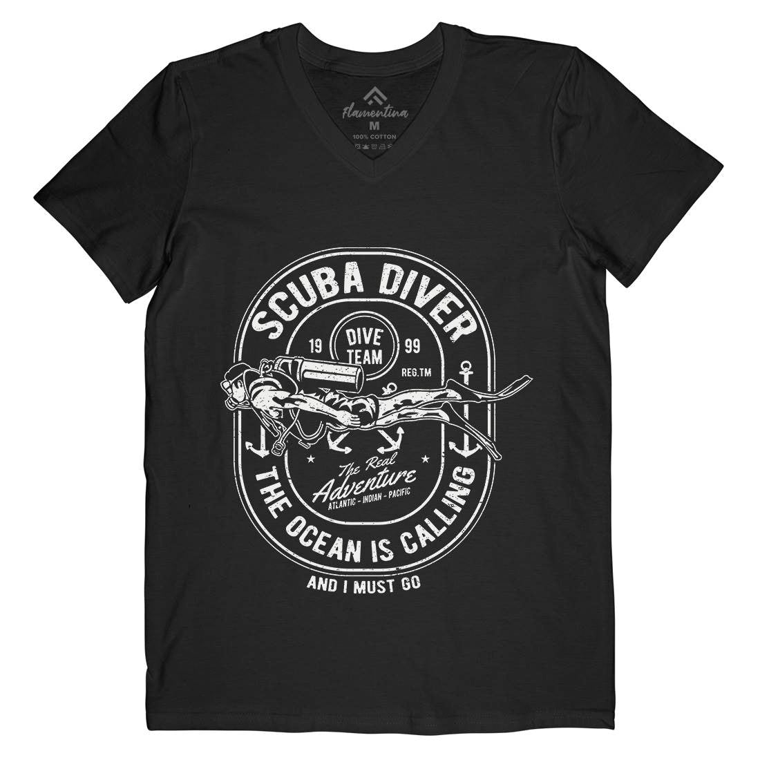 Scuba Diver Mens V-Neck T-Shirt Navy A138