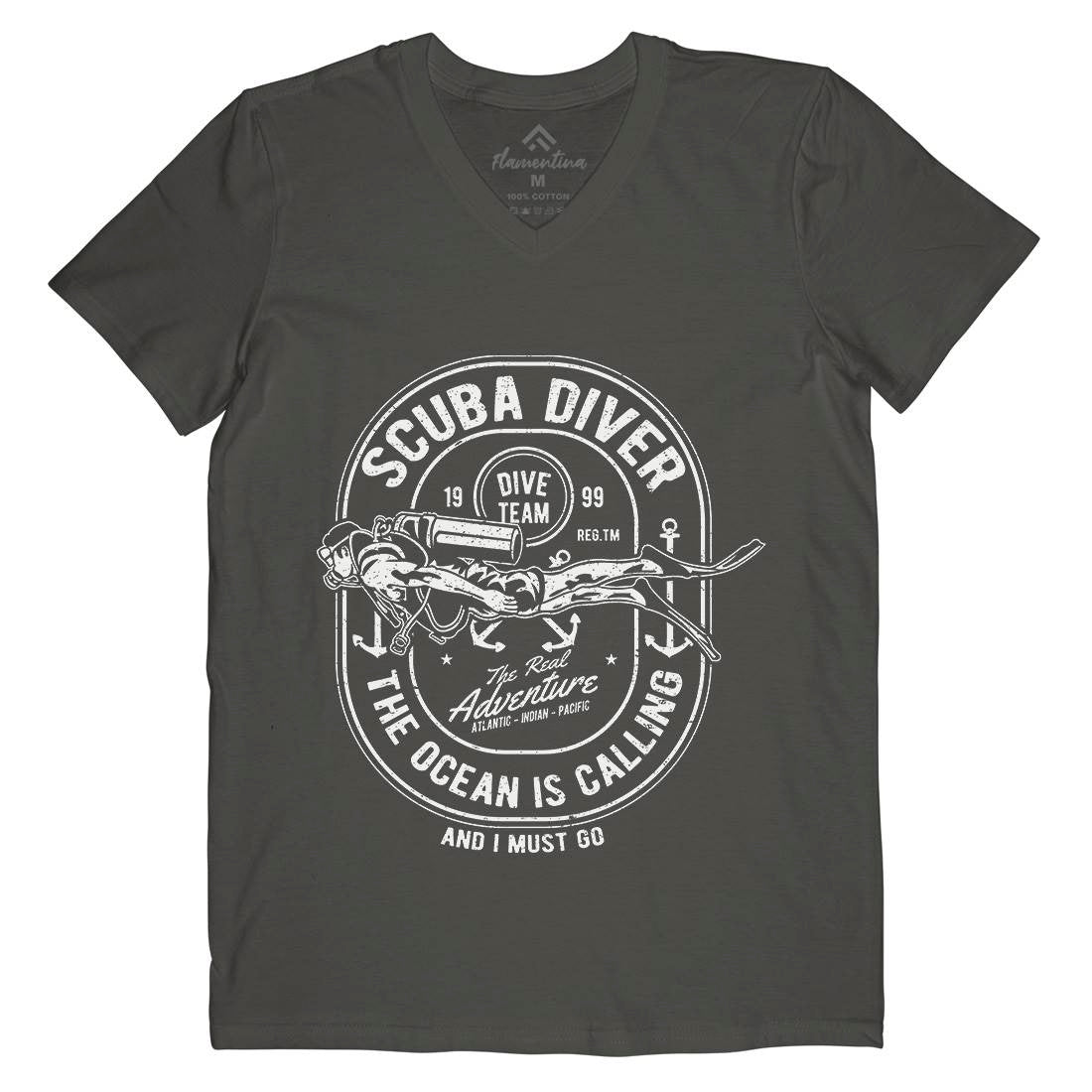 Scuba Diver Mens V-Neck T-Shirt Navy A138