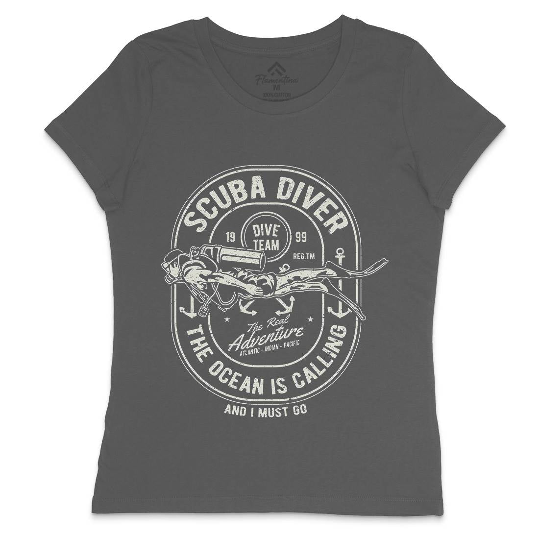 Scuba Diver Womens Crew Neck T-Shirt Navy A138