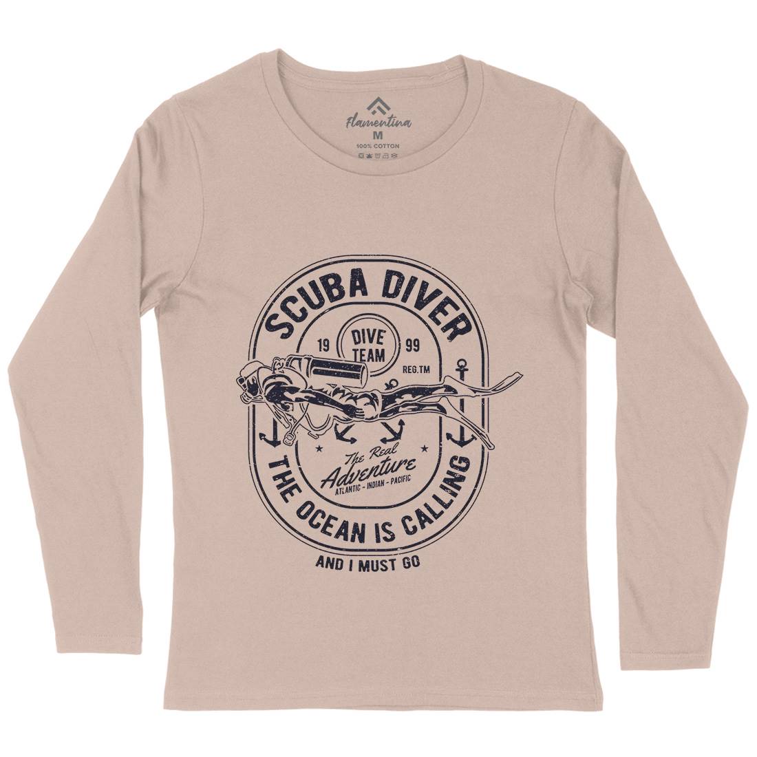 Scuba Diver Womens Long Sleeve T-Shirt Navy A138