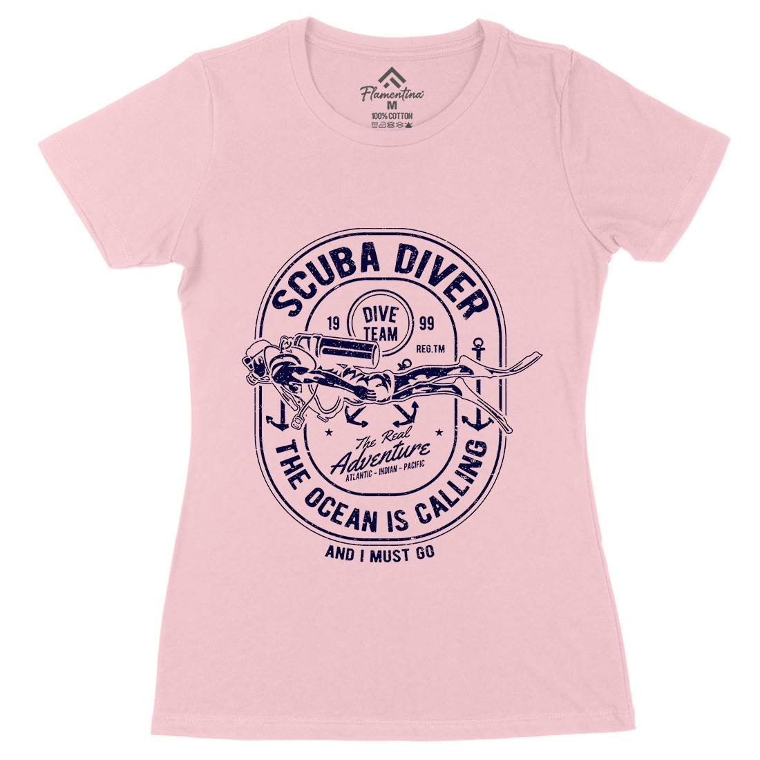 Scuba Diver Womens Organic Crew Neck T-Shirt Navy A138