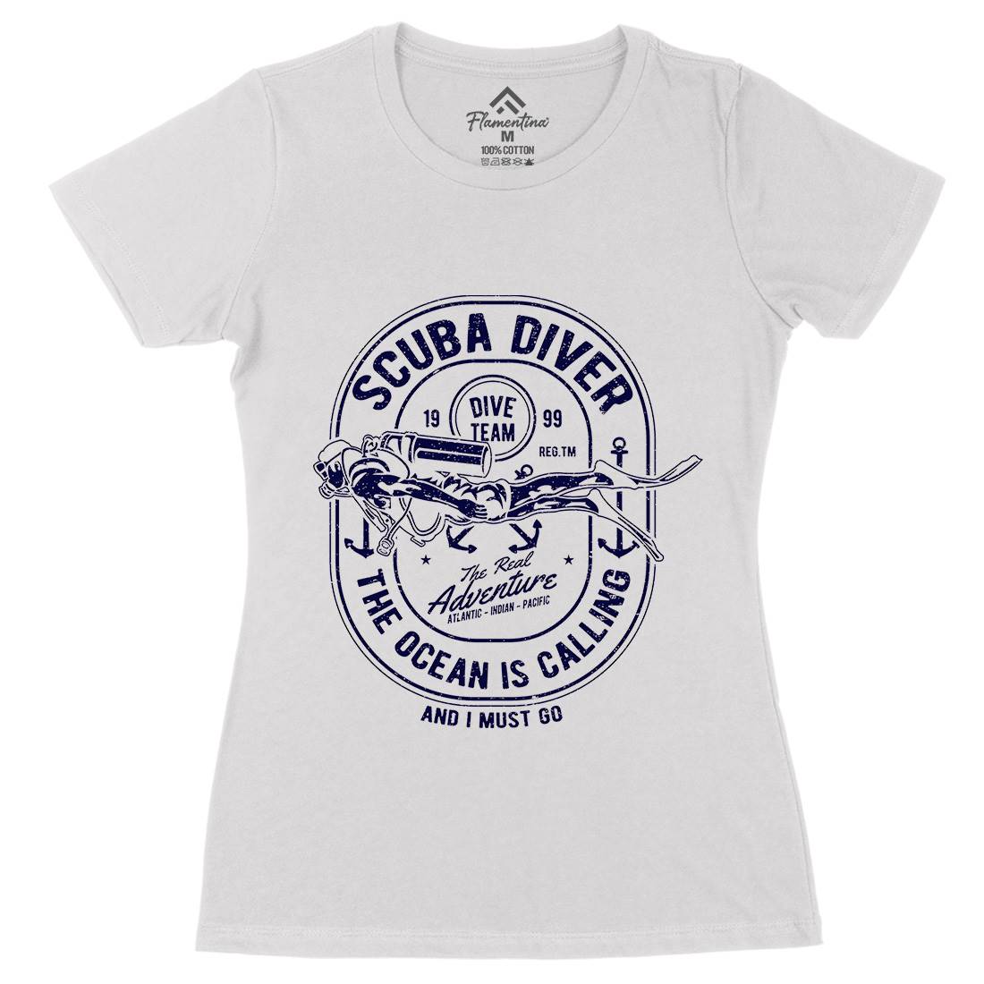 Scuba Diver Womens Organic Crew Neck T-Shirt Navy A138