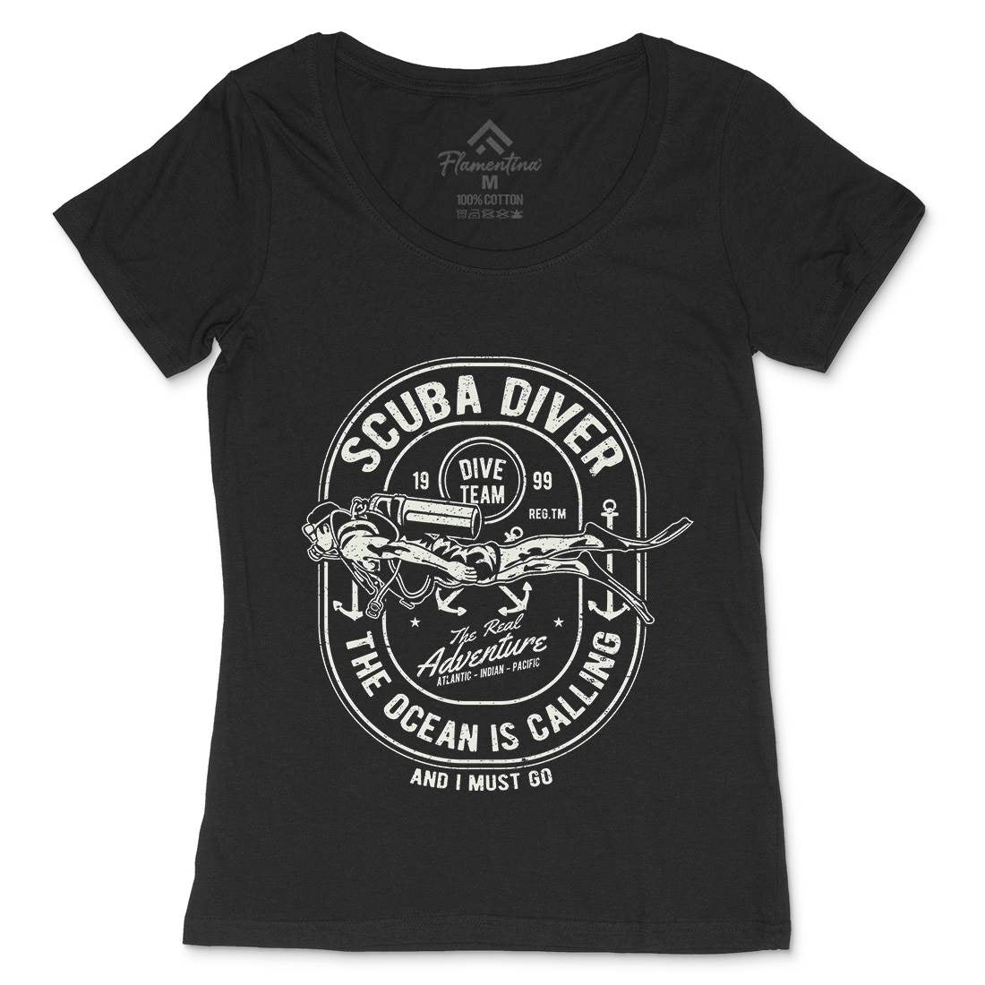 Scuba Diver Womens Scoop Neck T-Shirt Navy A138