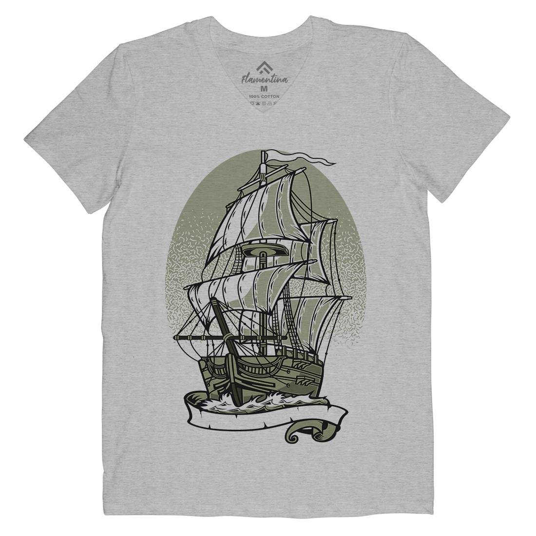 Ship Mens V-Neck T-Shirt Navy A140