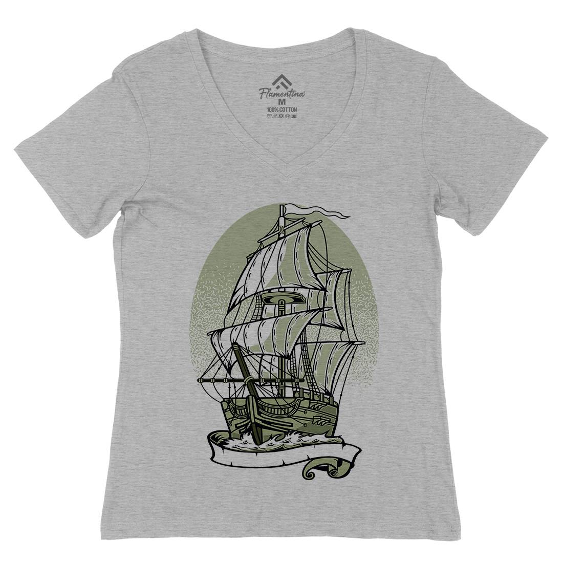 Ship Womens Organic V-Neck T-Shirt Navy A140