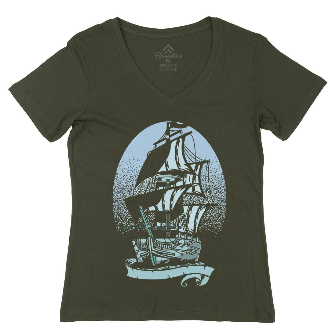 Ship Womens Organic V-Neck T-Shirt Navy A140