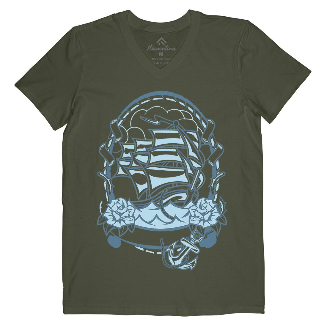 Ship Mens Organic V-Neck T-Shirt Navy A141