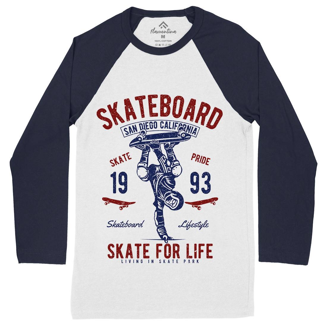 Skate For Life Mens Long Sleeve Baseball T-Shirt Skate A143