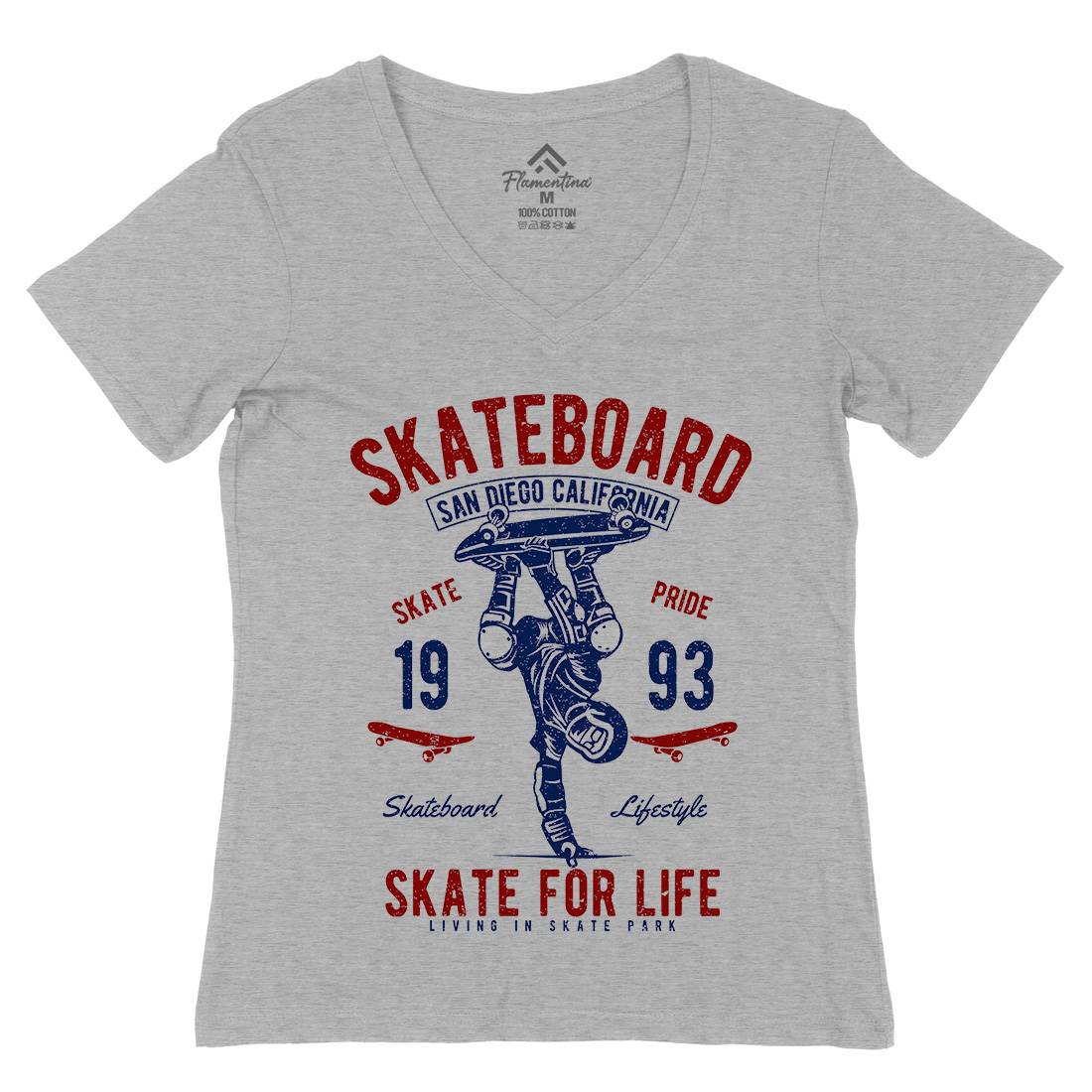 Skate For Life Womens Organic V-Neck T-Shirt Skate A143