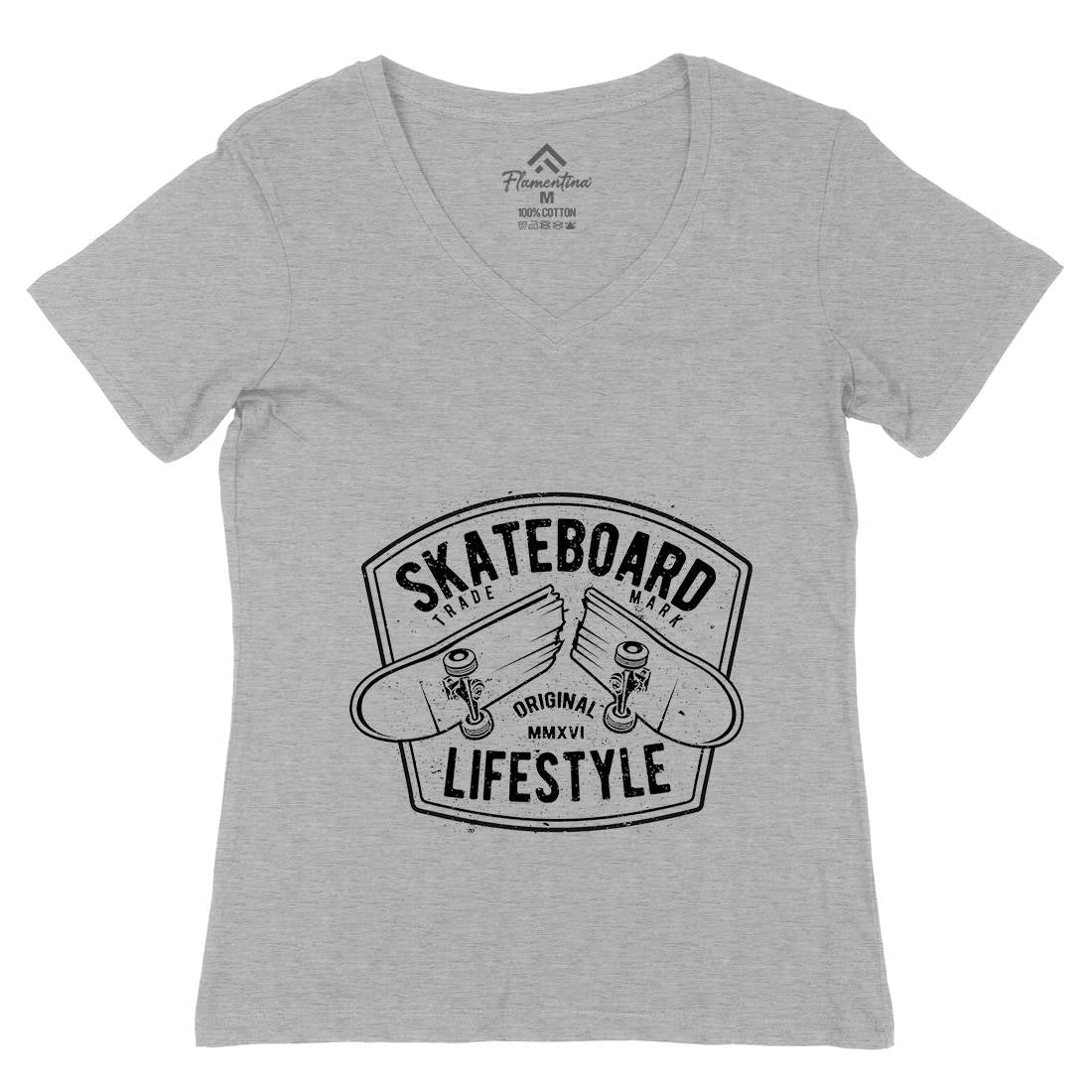 Skateboard Lifestyle Womens Organic V-Neck T-Shirt Skate A145