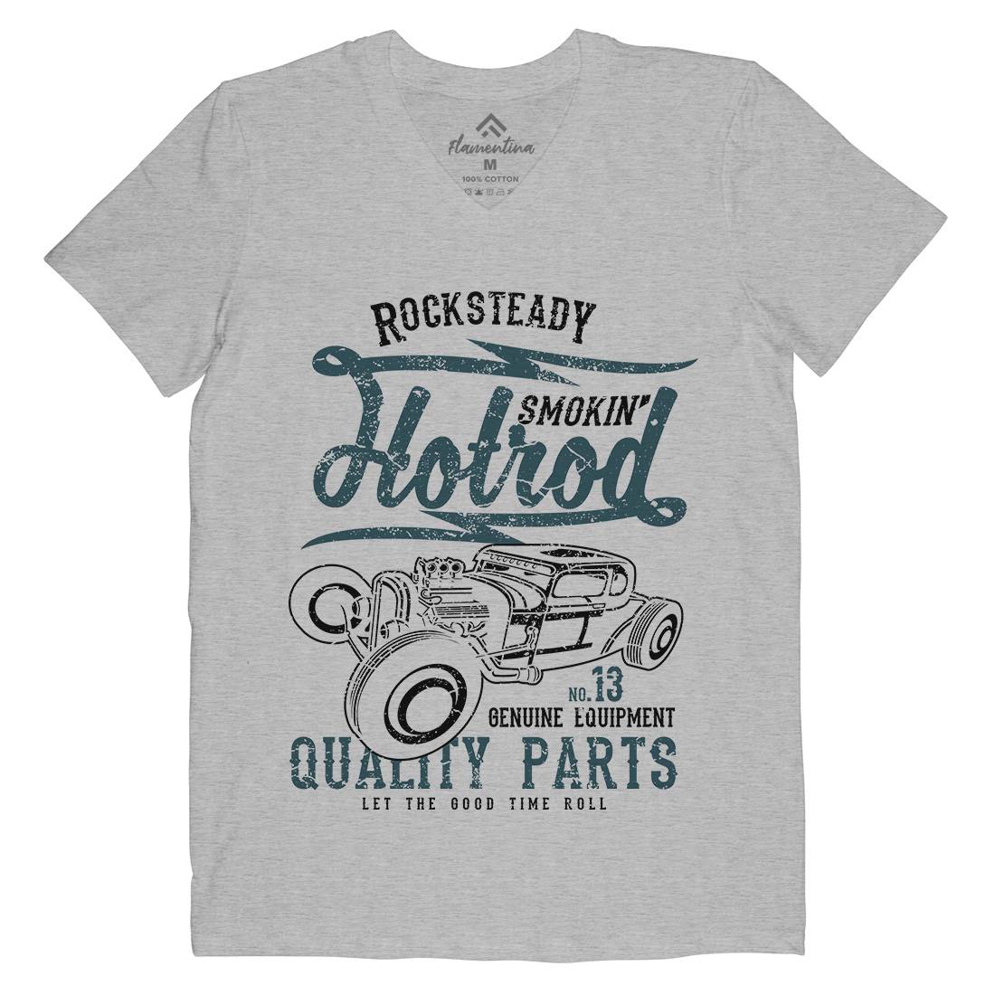 Smokin&#39; Hotrod Mens Organic V-Neck T-Shirt Cars A146