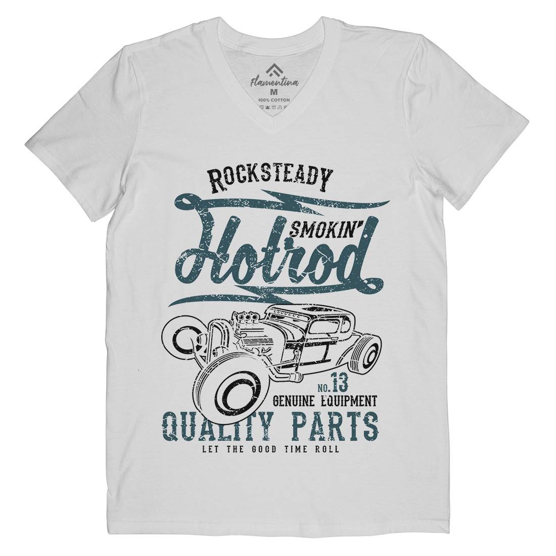 Smokin&#39; Hotrod Mens Organic V-Neck T-Shirt Cars A146