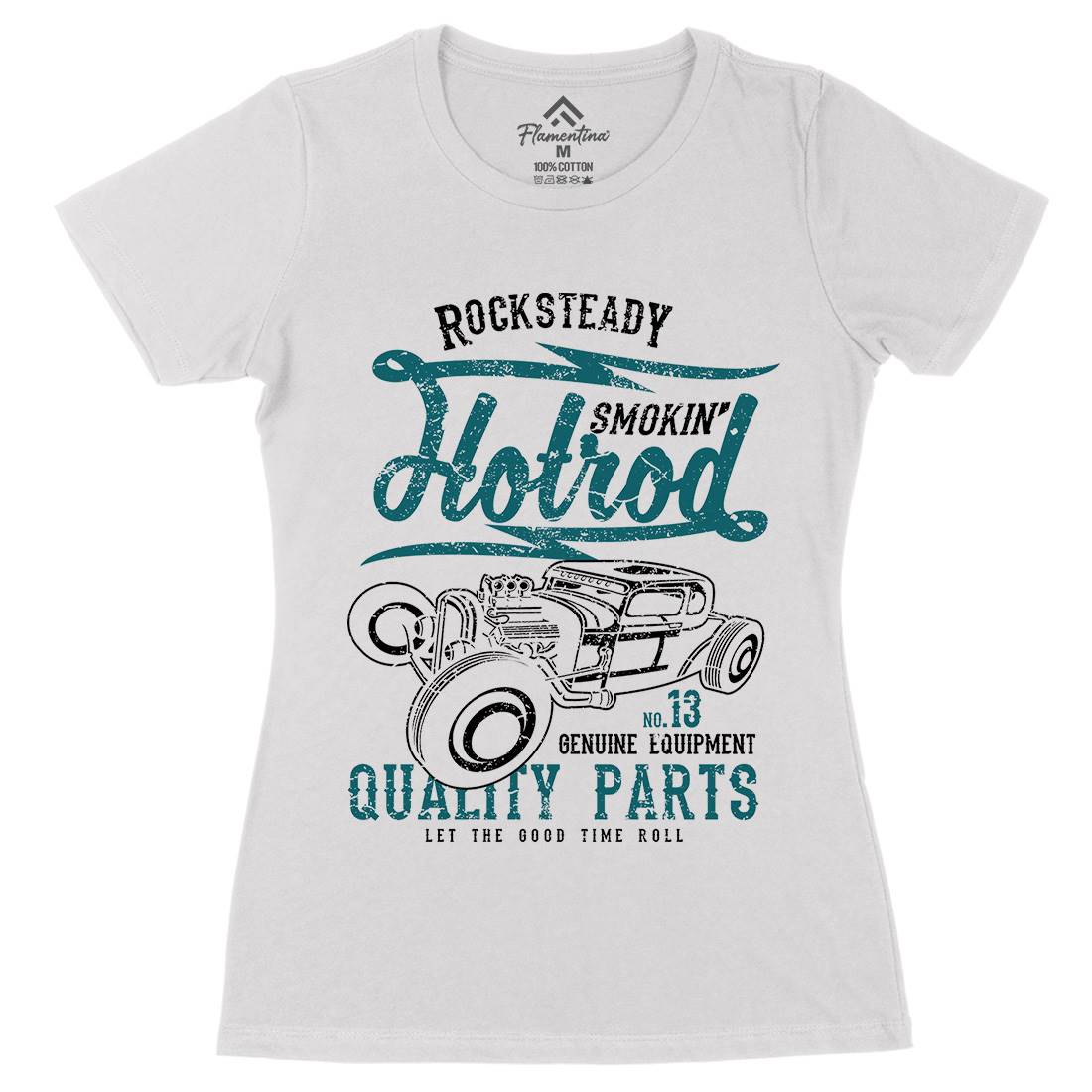 Smokin&#39; Hotrod Womens Organic Crew Neck T-Shirt Cars A146