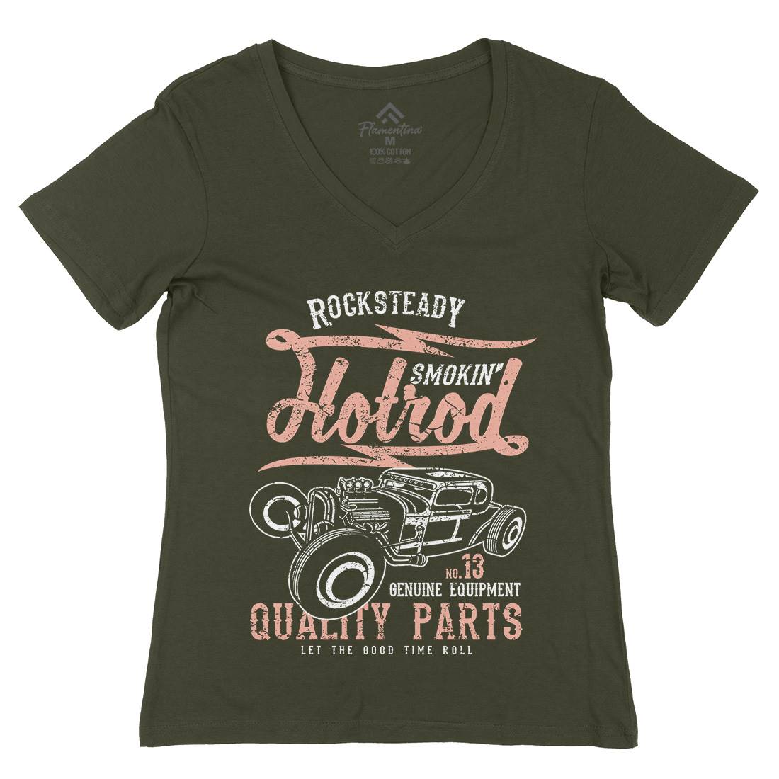 Smokin&#39; Hotrod Womens Organic V-Neck T-Shirt Cars A146