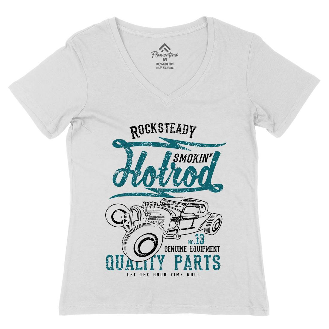 Smokin&#39; Hotrod Womens Organic V-Neck T-Shirt Cars A146