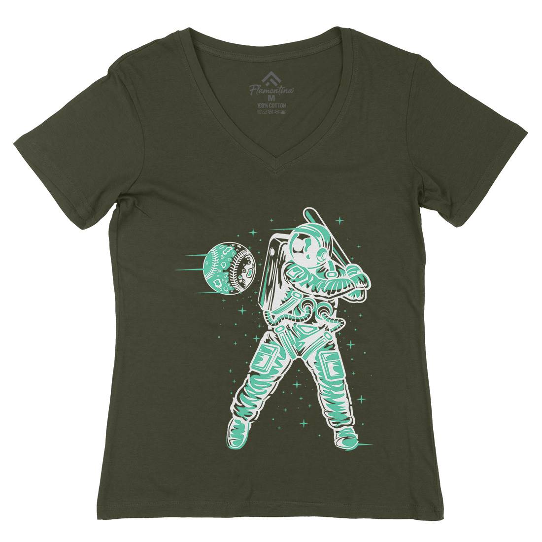 Baseball Womens Organic V-Neck T-Shirt Space A150
