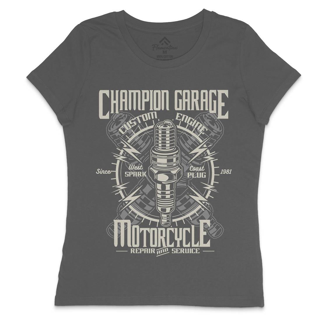 Spark Plug Womens Crew Neck T-Shirt Motorcycles A151