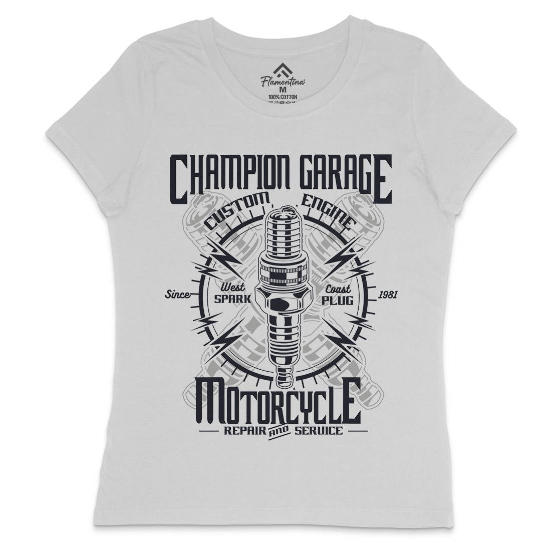 Spark Plug Womens Crew Neck T-Shirt Motorcycles A151