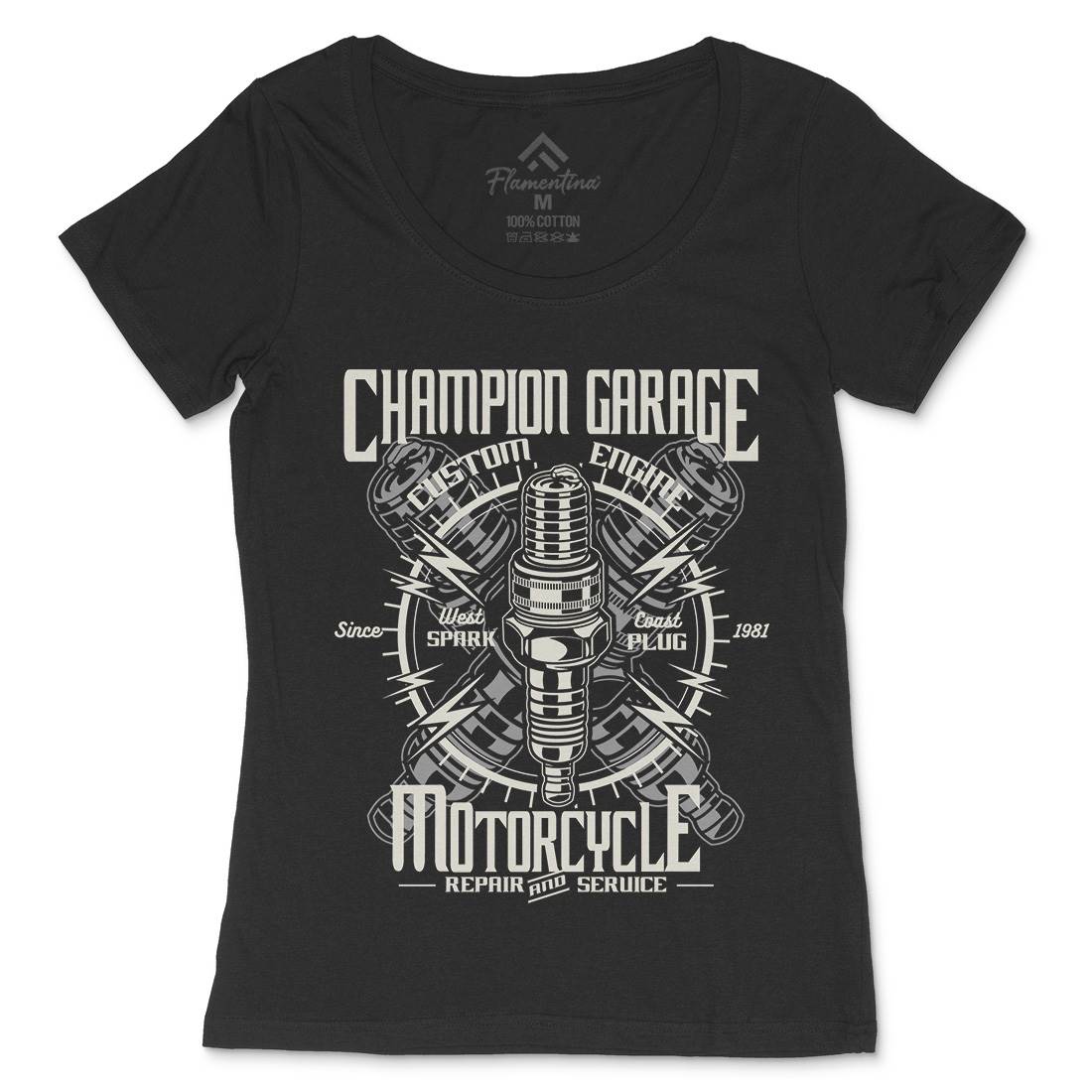 Spark Plug Womens Scoop Neck T-Shirt Motorcycles A151