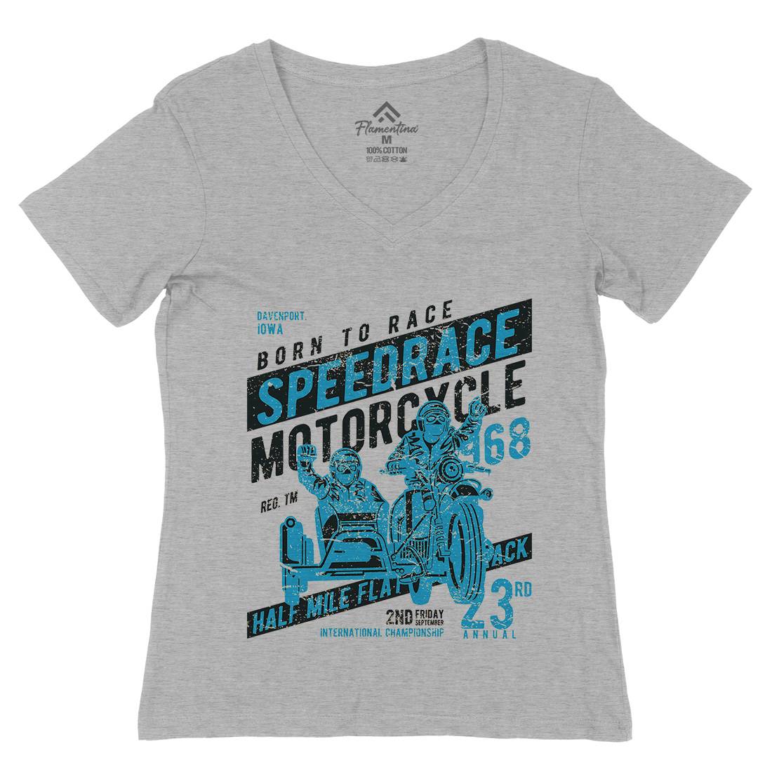 Speedrace Womens Organic V-Neck T-Shirt Motorcycles A157
