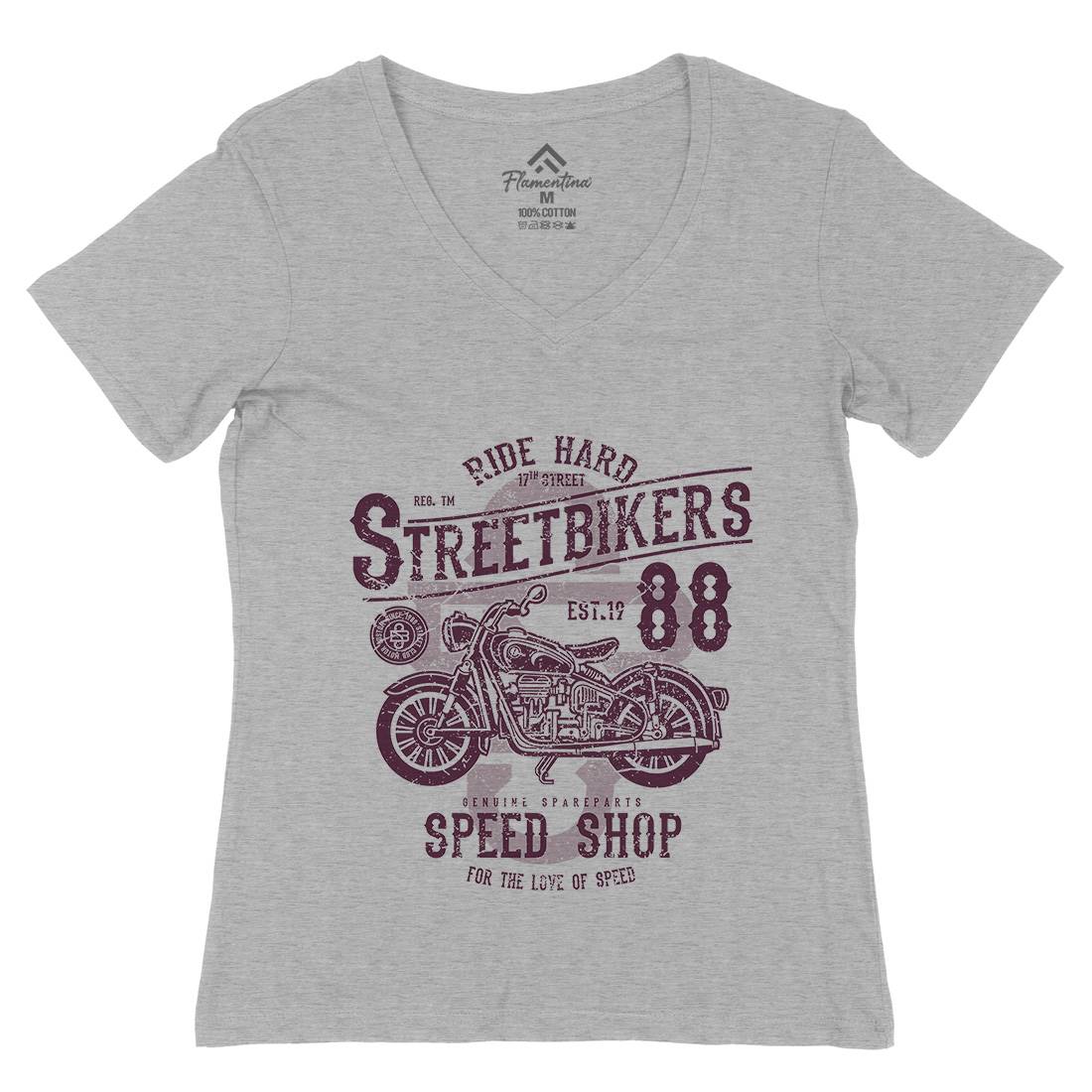 Street Bikers Womens Organic V-Neck T-Shirt Motorcycles A160