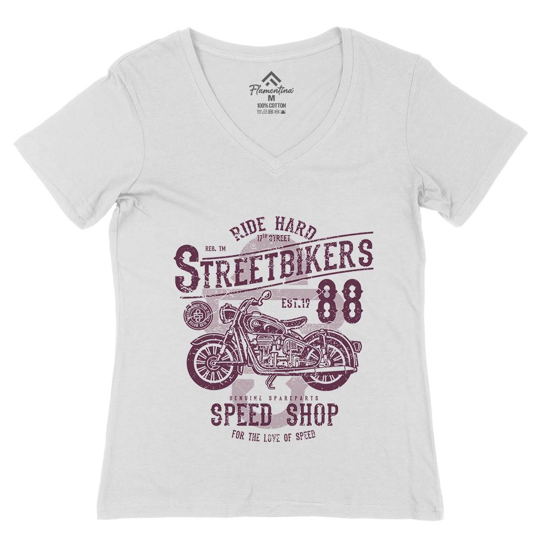 Street Bikers Womens Organic V-Neck T-Shirt Motorcycles A160