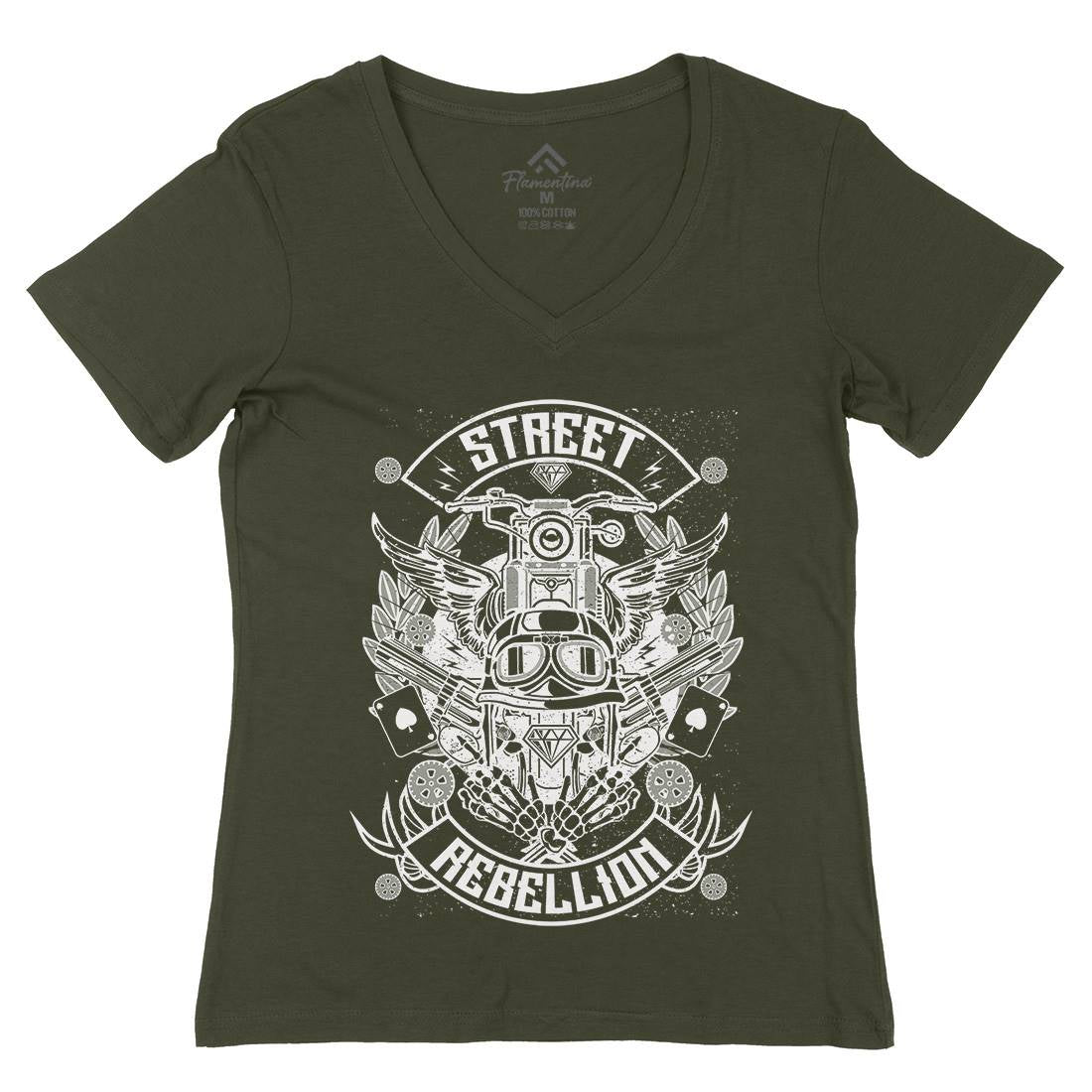 Street Rebellion Womens Organic V-Neck T-Shirt Motorcycles A163