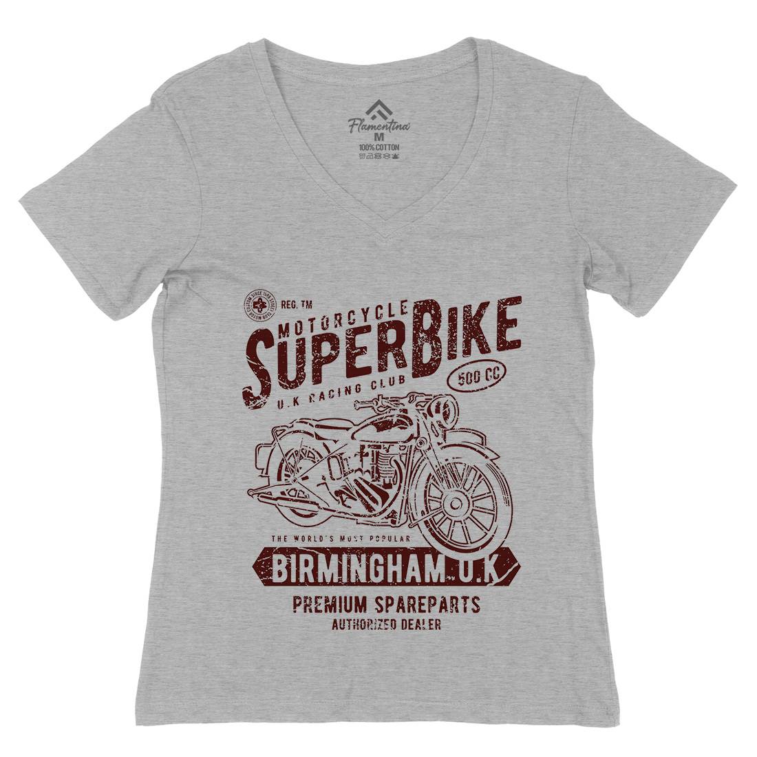 Super Bike Womens Organic V-Neck T-Shirt Motorcycles A164