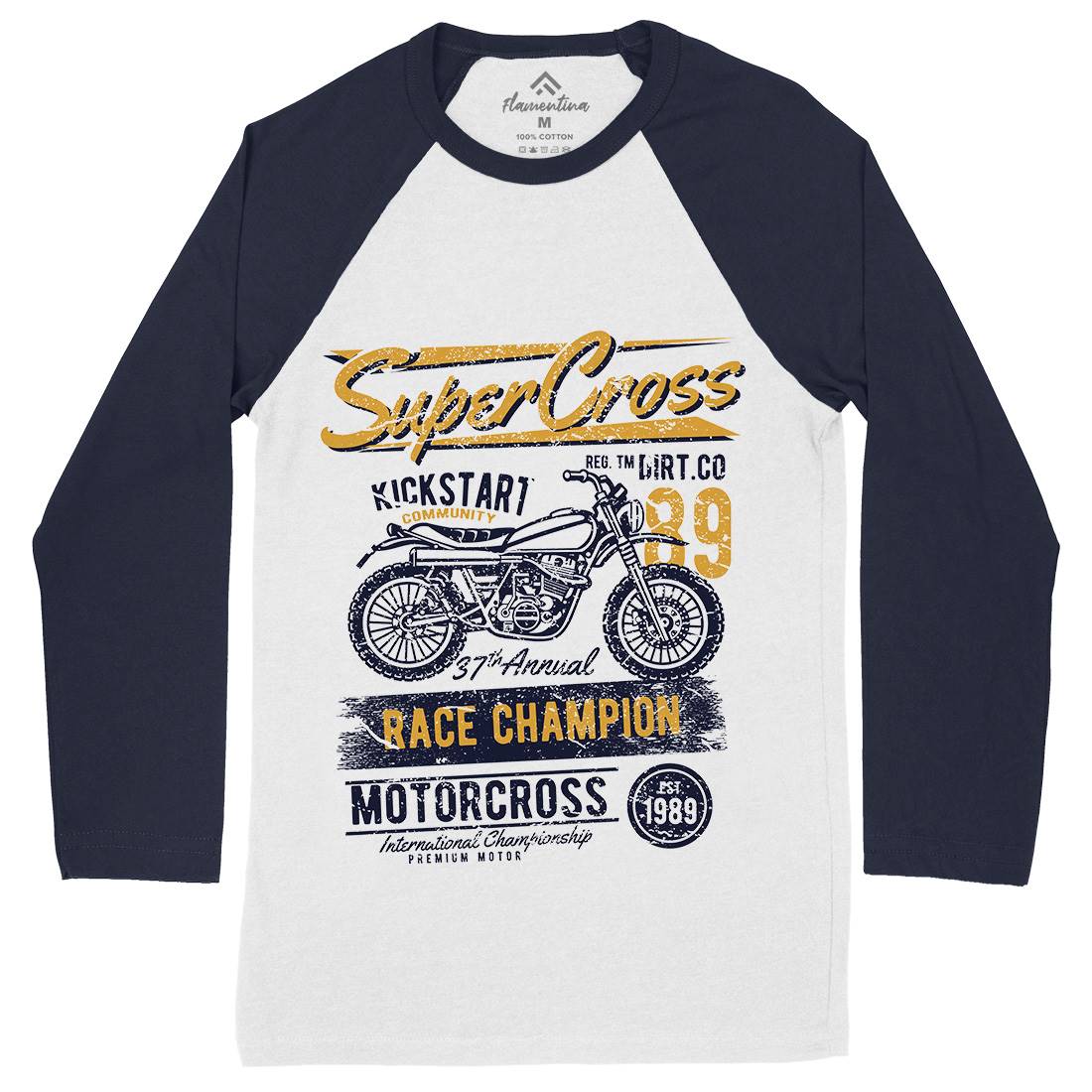 Super Cross Mens Long Sleeve Baseball T-Shirt Motorcycles A165