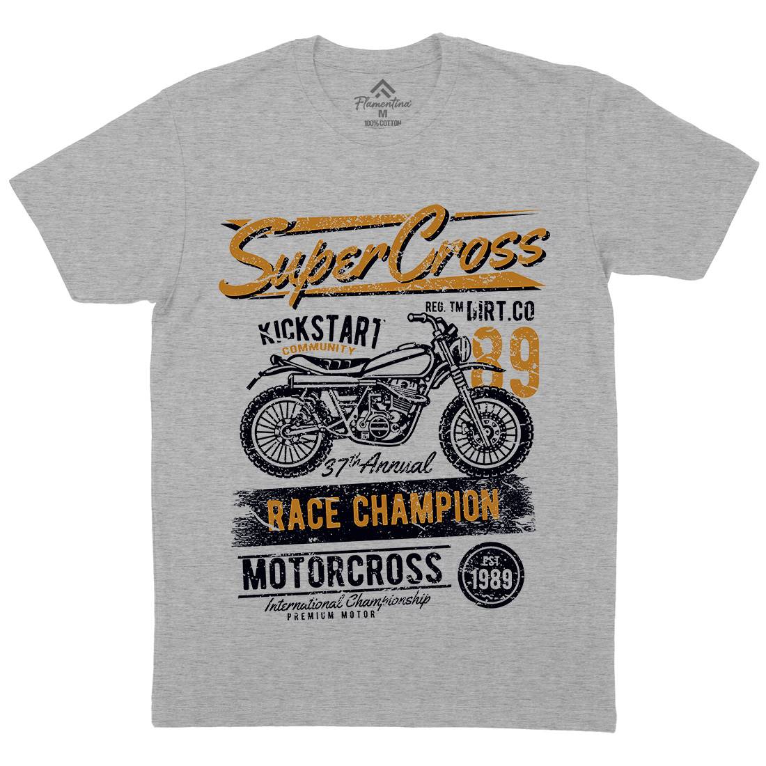 Super Cross Mens Organic Crew Neck T-Shirt Motorcycles A165