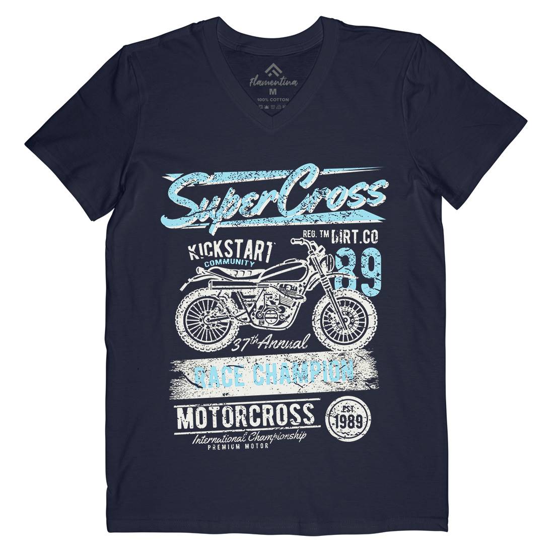 Super Cross Mens Organic V-Neck T-Shirt Motorcycles A165