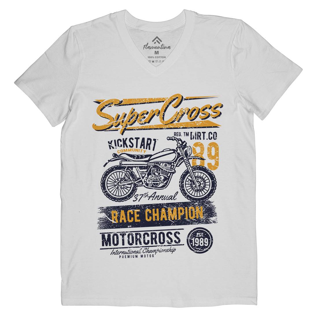 Super Cross Mens Organic V-Neck T-Shirt Motorcycles A165