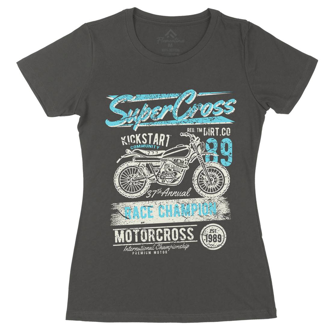 Super Cross Womens Organic Crew Neck T-Shirt Motorcycles A165