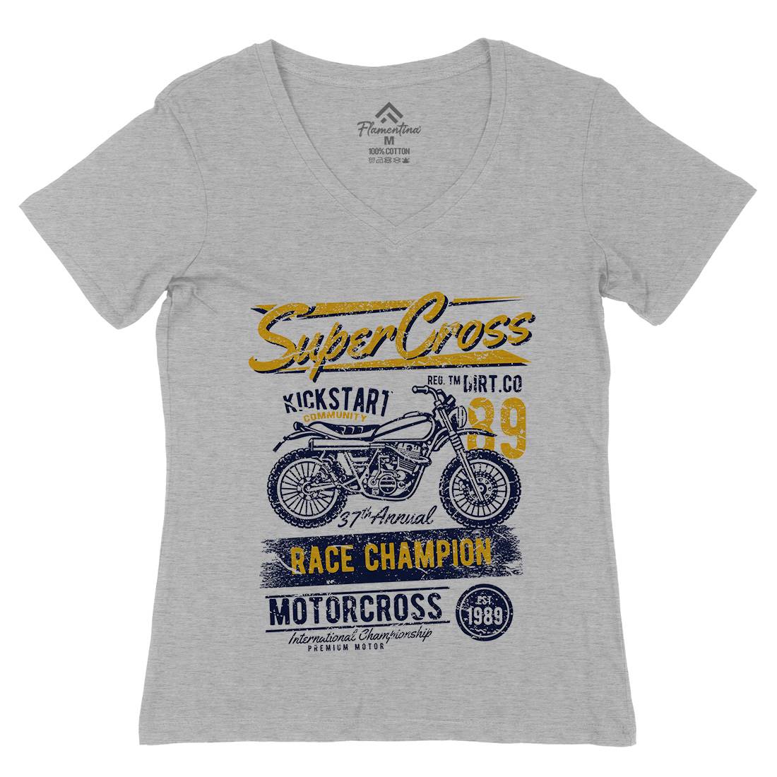 Super Cross Womens Organic V-Neck T-Shirt Motorcycles A165