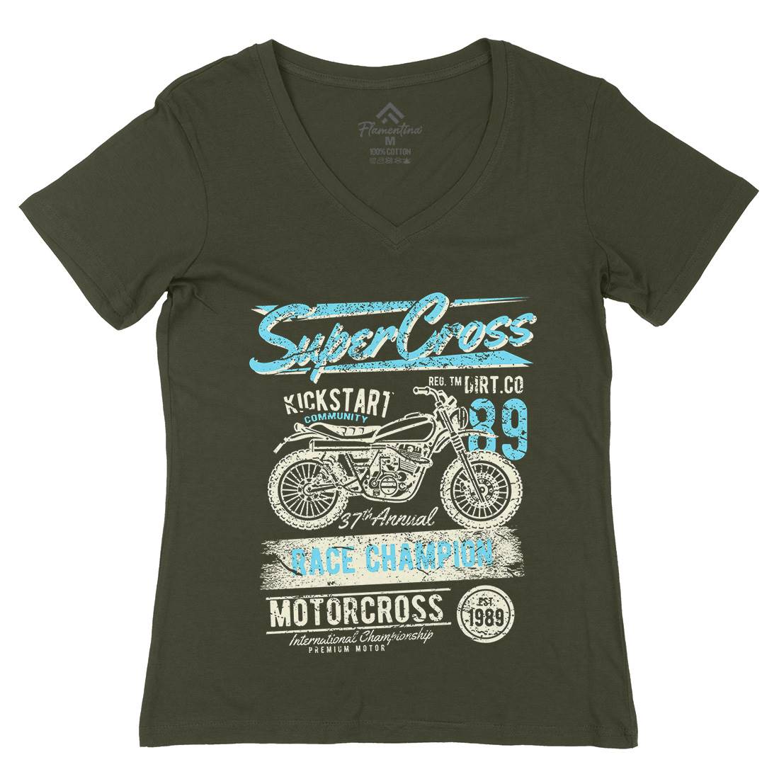 Super Cross Womens Organic V-Neck T-Shirt Motorcycles A165