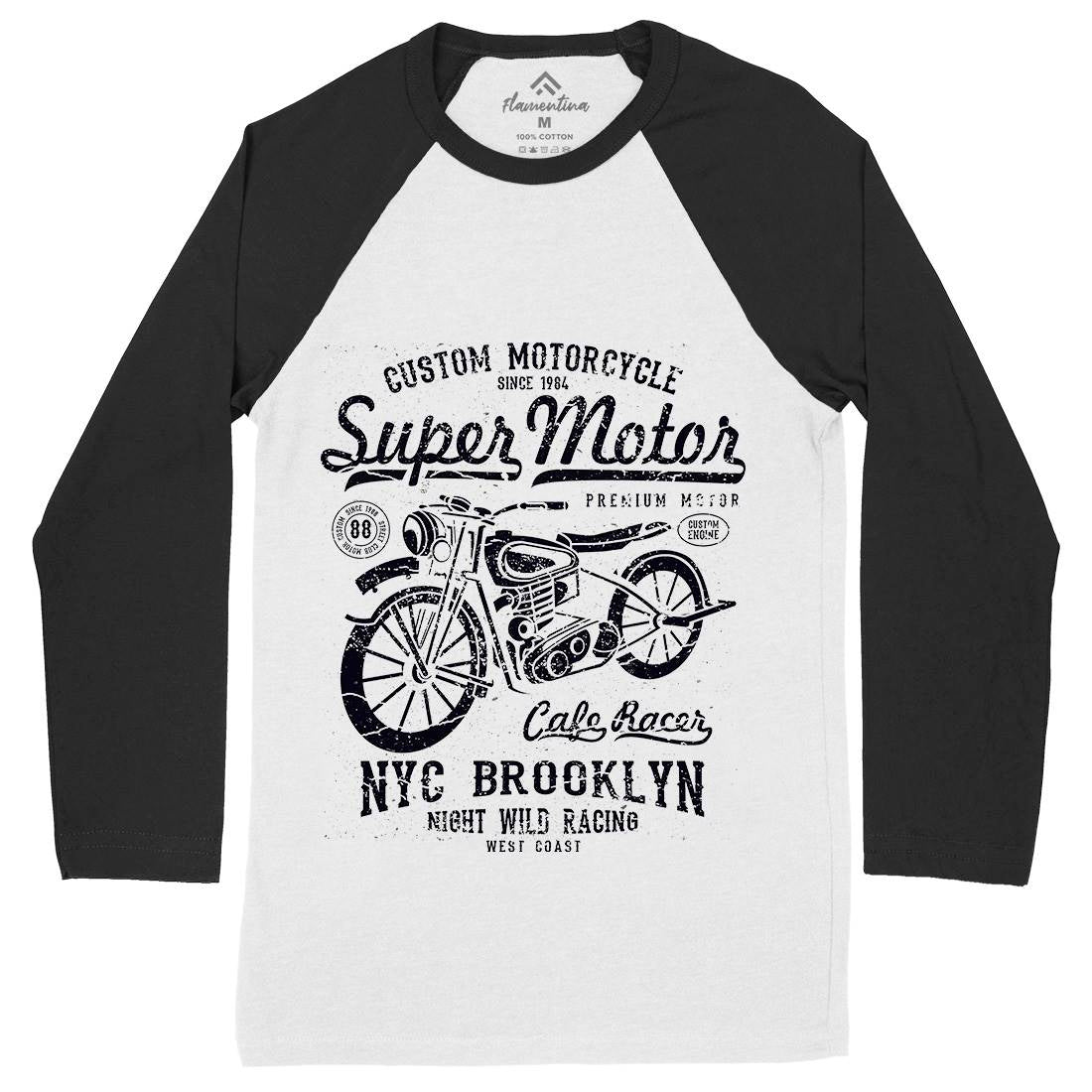 Super Motor Mens Long Sleeve Baseball T-Shirt Motorcycles A166