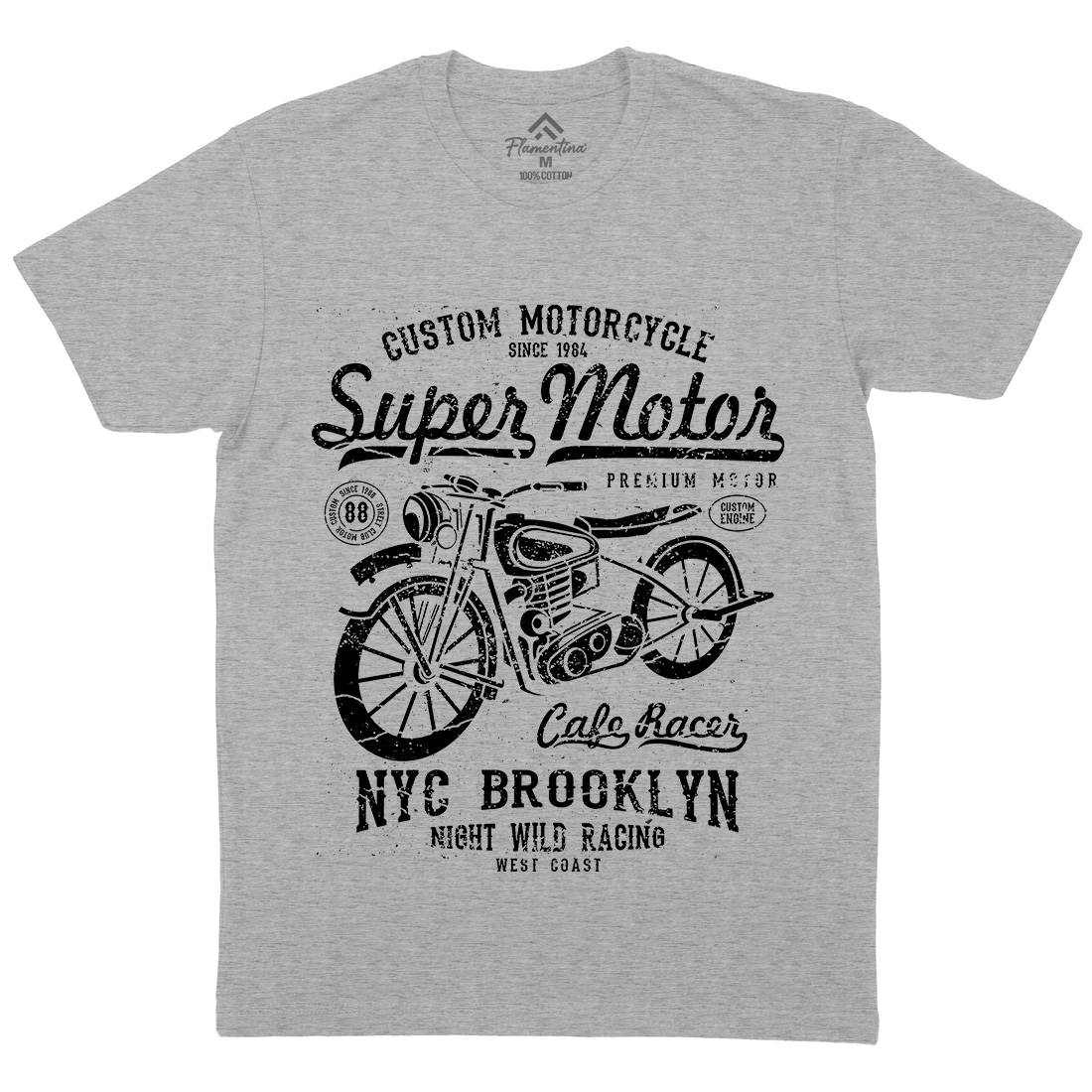 Super Motor Mens Organic Crew Neck T-Shirt Motorcycles A166