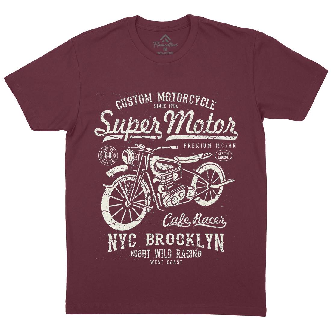 Super Motor Mens Organic Crew Neck T-Shirt Motorcycles A166