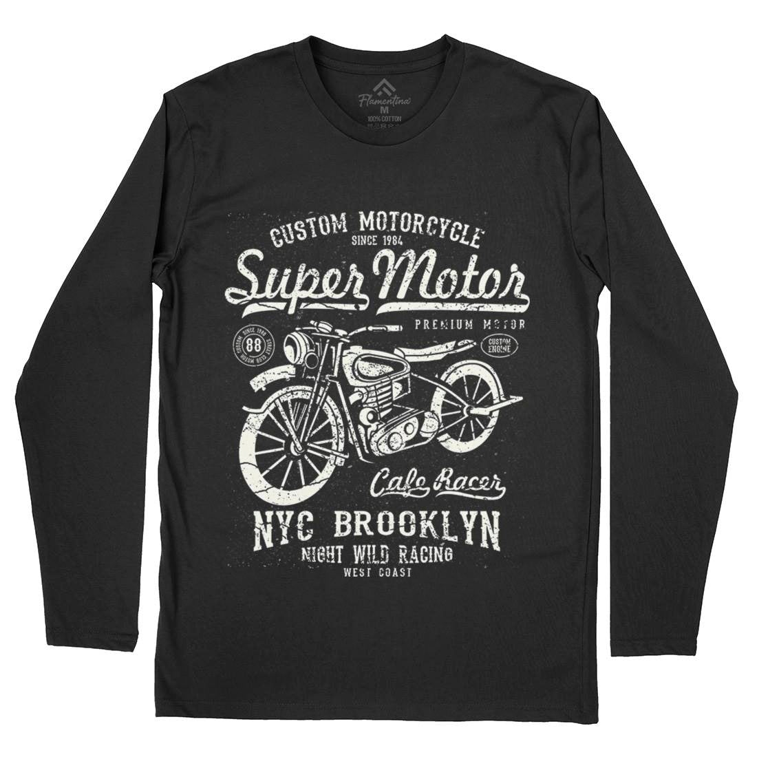 Super Motor Mens Long Sleeve T-Shirt Motorcycles A166