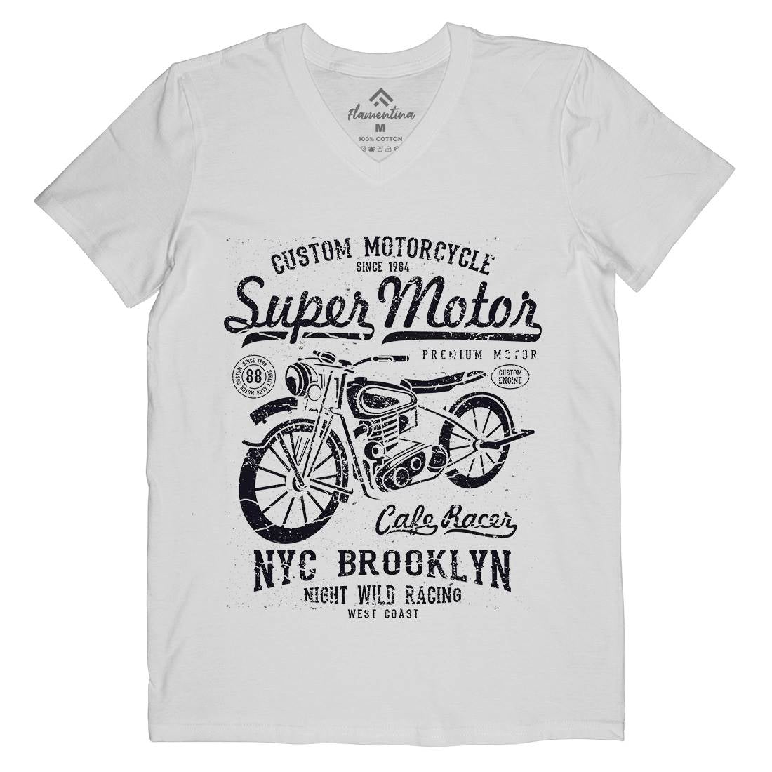 Super Motor Mens Organic V-Neck T-Shirt Motorcycles A166